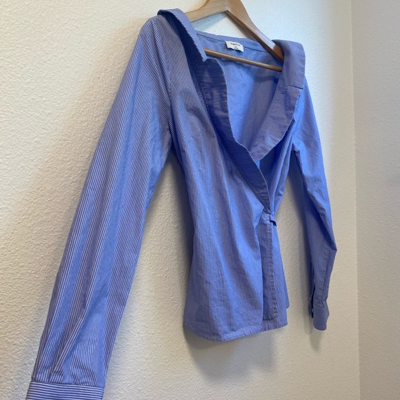 Aritzia Babaton Blue and White Pin Stripe Wrap Top - Picture 6 of 10